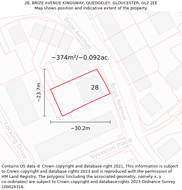 28, BRIZE AVENUE KINGSWAY, QUEDGELEY, GLOUCESTER, GL2 2EE: Plot and title map