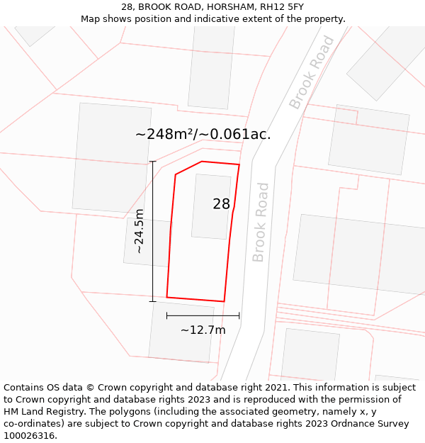 28, BROOK ROAD, HORSHAM, RH12 5FY: Plot and title map