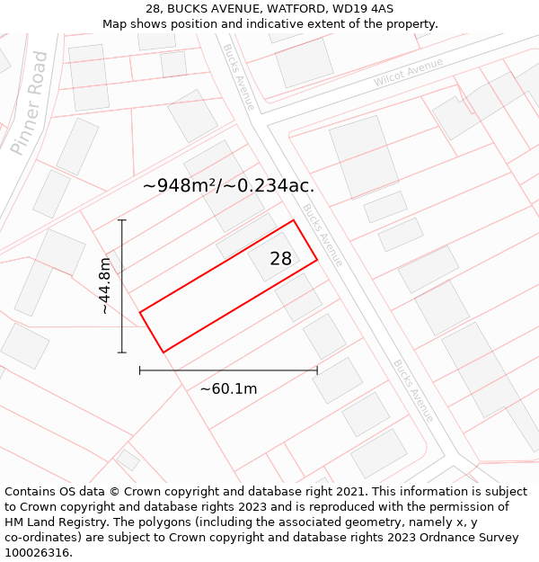 28, BUCKS AVENUE, WATFORD, WD19 4AS: Plot and title map