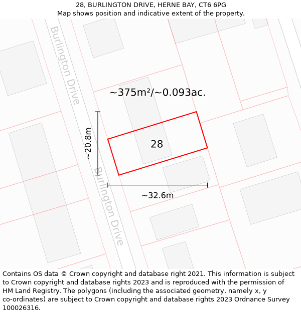 28, BURLINGTON DRIVE, HERNE BAY, CT6 6PG: Plot and title map