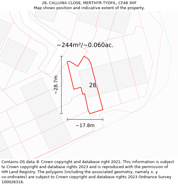 28, CALLUNA CLOSE, MERTHYR TYDFIL, CF48 3HF: Plot and title map