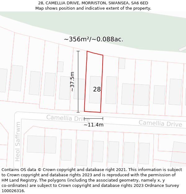 28, CAMELLIA DRIVE, MORRISTON, SWANSEA, SA6 6ED: Plot and title map