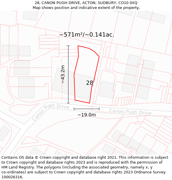 28, CANON PUGH DRIVE, ACTON, SUDBURY, CO10 0XQ: Plot and title map