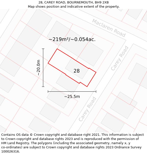 28, CAREY ROAD, BOURNEMOUTH, BH9 2XB: Plot and title map