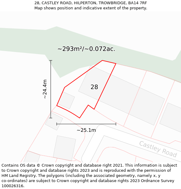 28, CASTLEY ROAD, HILPERTON, TROWBRIDGE, BA14 7RF: Plot and title map