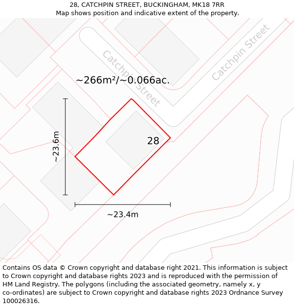 28, CATCHPIN STREET, BUCKINGHAM, MK18 7RR: Plot and title map