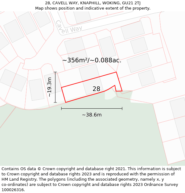 28, CAVELL WAY, KNAPHILL, WOKING, GU21 2TJ: Plot and title map