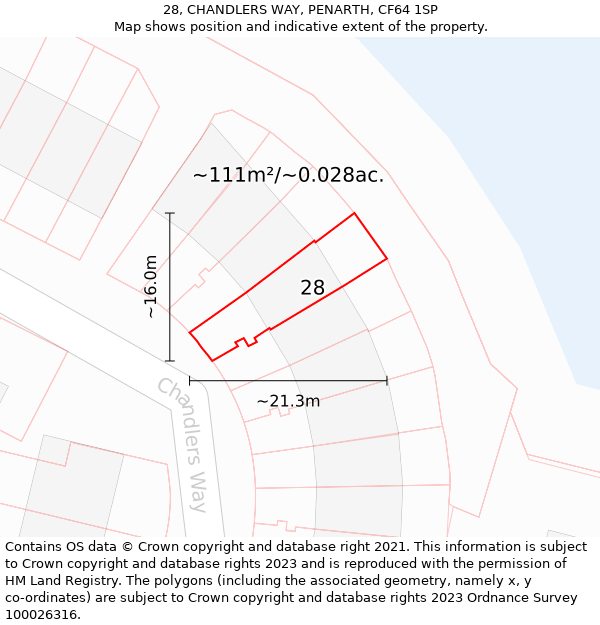 28, CHANDLERS WAY, PENARTH, CF64 1SP: Plot and title map