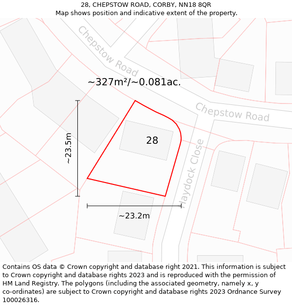 28, CHEPSTOW ROAD, CORBY, NN18 8QR: Plot and title map