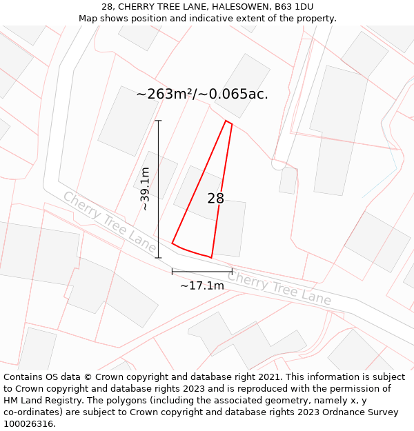 28, CHERRY TREE LANE, HALESOWEN, B63 1DU: Plot and title map