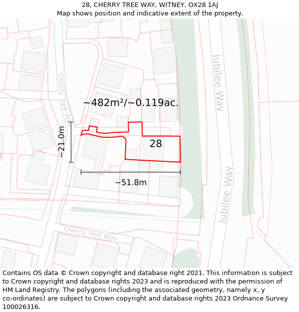 28, CHERRY TREE WAY, WITNEY, OX28 1AJ: Plot and title map