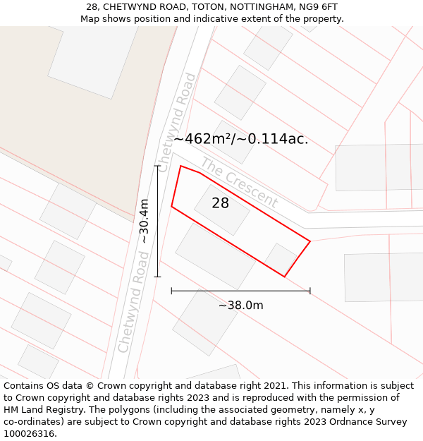 28, CHETWYND ROAD, TOTON, NOTTINGHAM, NG9 6FT: Plot and title map