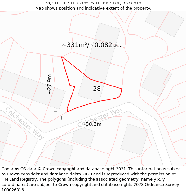 28, CHICHESTER WAY, YATE, BRISTOL, BS37 5TA: Plot and title map