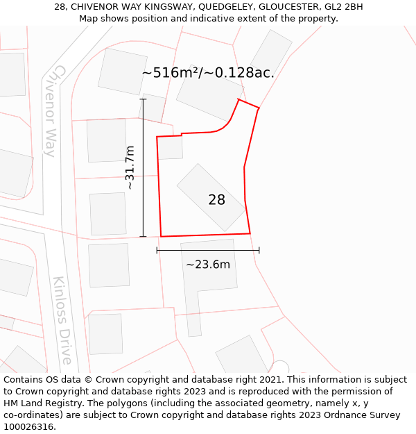 28, CHIVENOR WAY KINGSWAY, QUEDGELEY, GLOUCESTER, GL2 2BH: Plot and title map