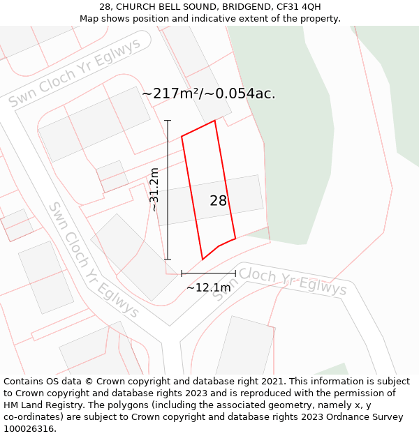 28, CHURCH BELL SOUND, BRIDGEND, CF31 4QH: Plot and title map