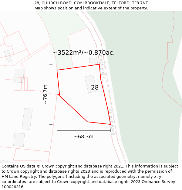 28, CHURCH ROAD, COALBROOKDALE, TELFORD, TF8 7NT: Plot and title map