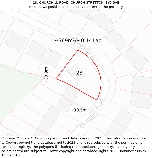 28, CHURCHILL ROAD, CHURCH STRETTON, SY6 6AE: Plot and title map