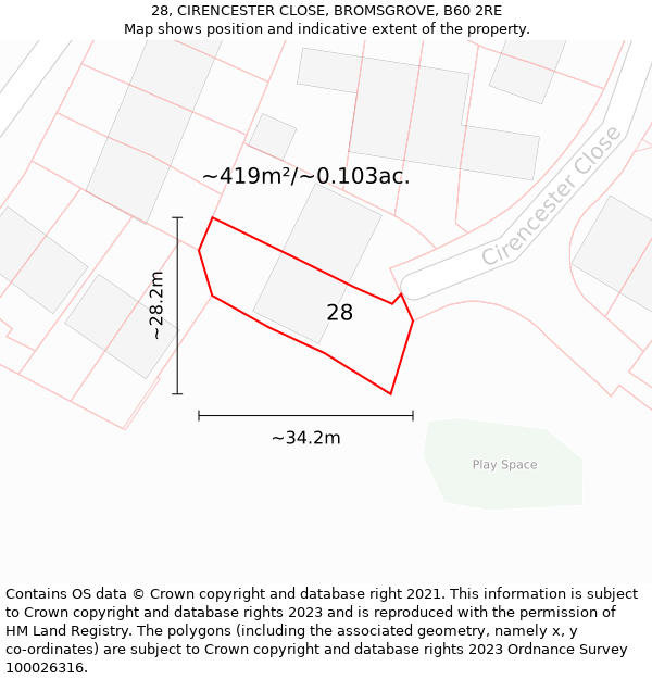 28, CIRENCESTER CLOSE, BROMSGROVE, B60 2RE: Plot and title map