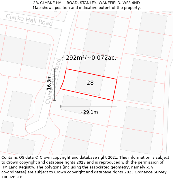 28, CLARKE HALL ROAD, STANLEY, WAKEFIELD, WF3 4ND: Plot and title map