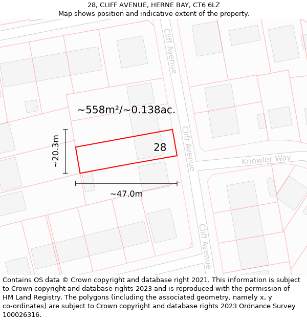 28, CLIFF AVENUE, HERNE BAY, CT6 6LZ: Plot and title map