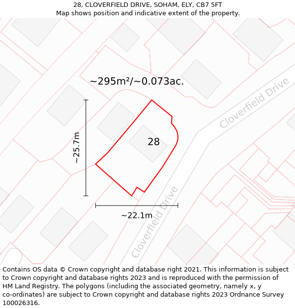 28, CLOVERFIELD DRIVE, SOHAM, ELY, CB7 5FT: Plot and title map