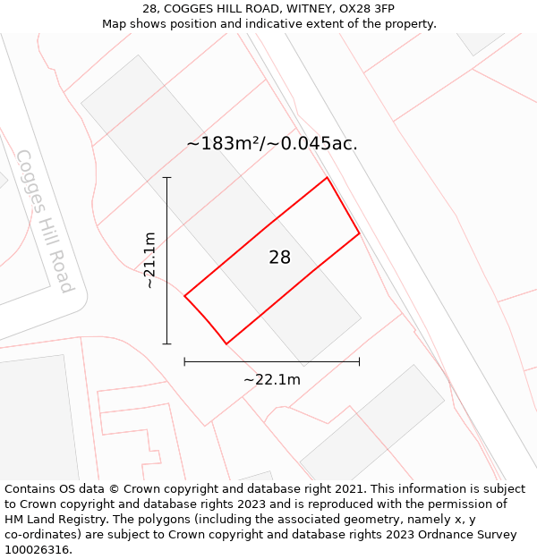 28, COGGES HILL ROAD, WITNEY, OX28 3FP: Plot and title map