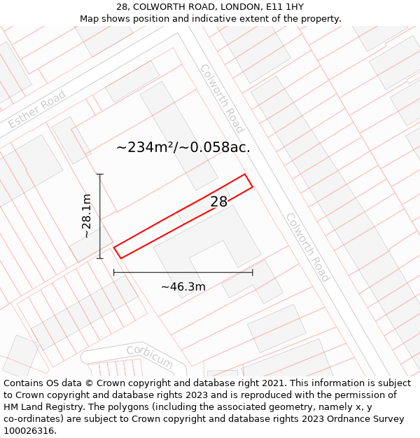 28, COLWORTH ROAD, LONDON, E11 1HY: Plot and title map