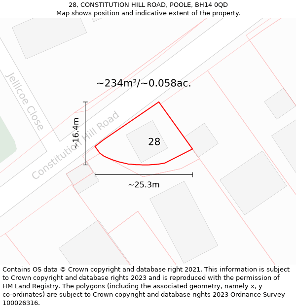 28, CONSTITUTION HILL ROAD, POOLE, BH14 0QD: Plot and title map