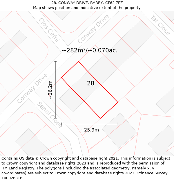 28, CONWAY DRIVE, BARRY, CF62 7EZ: Plot and title map