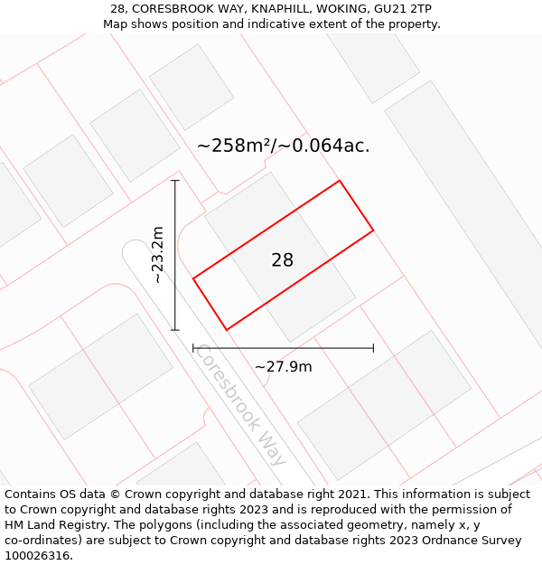 28, CORESBROOK WAY, KNAPHILL, WOKING, GU21 2TP: Plot and title map