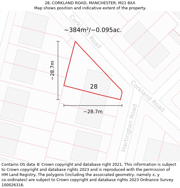 28, CORKLAND ROAD, MANCHESTER, M21 8XA: Plot and title map