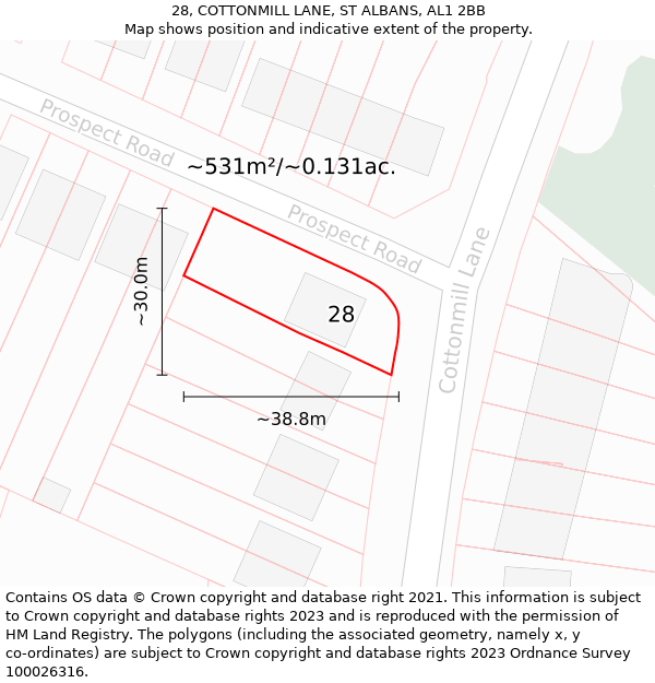 28, COTTONMILL LANE, ST ALBANS, AL1 2BB: Plot and title map