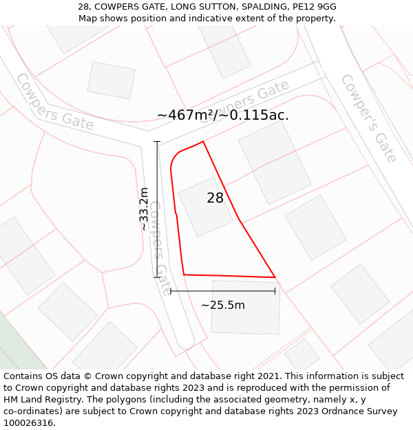 28, COWPERS GATE, LONG SUTTON, SPALDING, PE12 9GG: Plot and title map