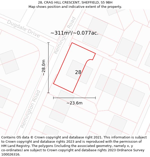 28, CRAG HILL CRESCENT, SHEFFIELD, S5 9BH: Plot and title map