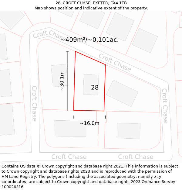 28, CROFT CHASE, EXETER, EX4 1TB: Plot and title map