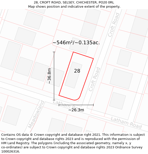 28, CROFT ROAD, SELSEY, CHICHESTER, PO20 0RL: Plot and title map