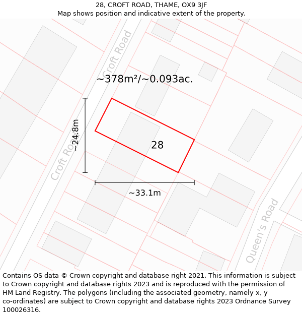 28, CROFT ROAD, THAME, OX9 3JF: Plot and title map