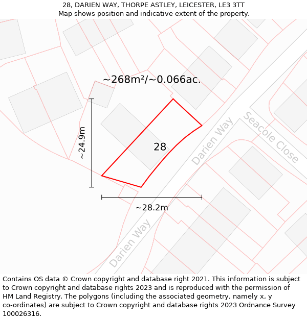 28, DARIEN WAY, THORPE ASTLEY, LEICESTER, LE3 3TT: Plot and title map