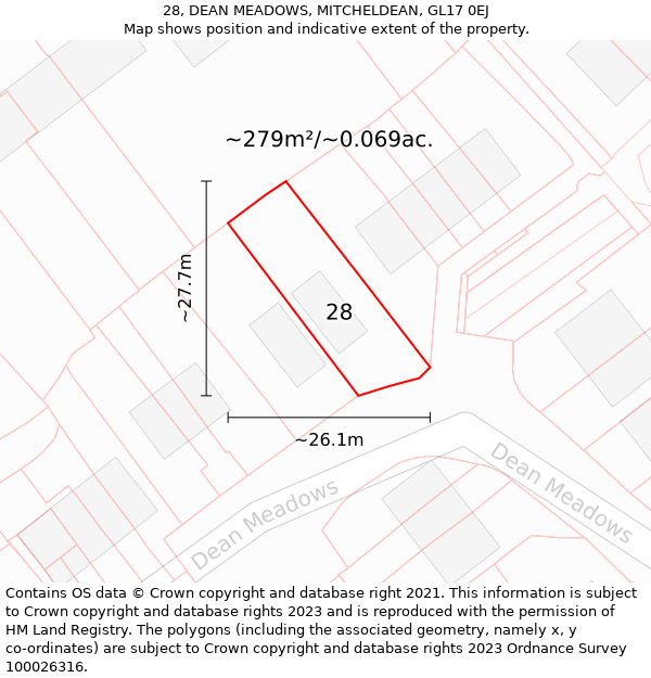 28, DEAN MEADOWS, MITCHELDEAN, GL17 0EJ: Plot and title map