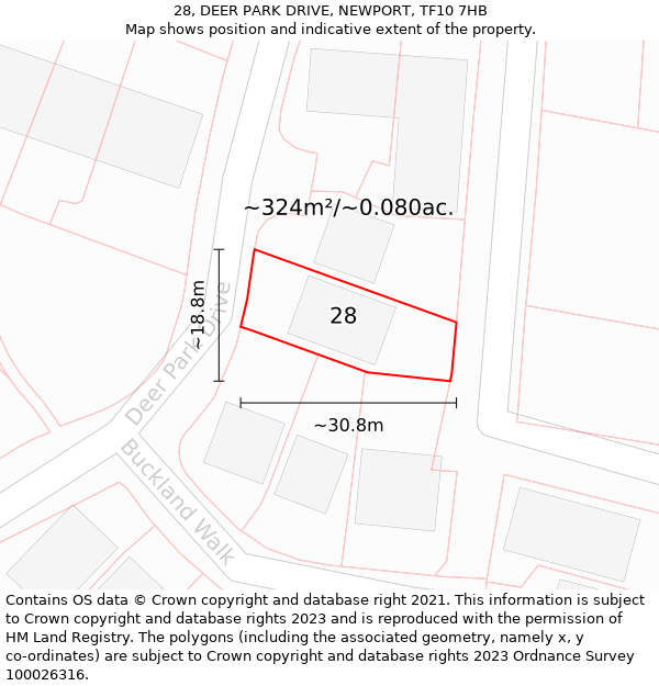 28, DEER PARK DRIVE, NEWPORT, TF10 7HB: Plot and title map