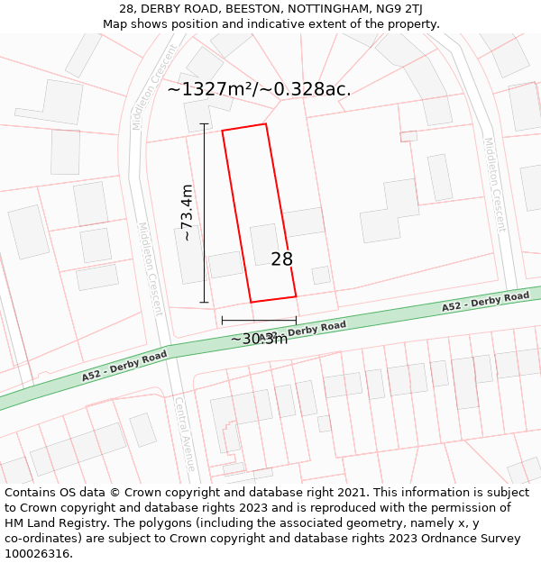 28, DERBY ROAD, BEESTON, NOTTINGHAM, NG9 2TJ: Plot and title map