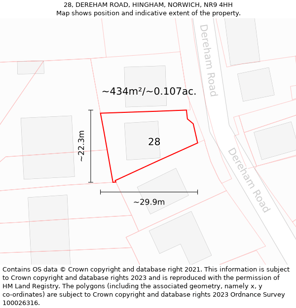 28, DEREHAM ROAD, HINGHAM, NORWICH, NR9 4HH: Plot and title map