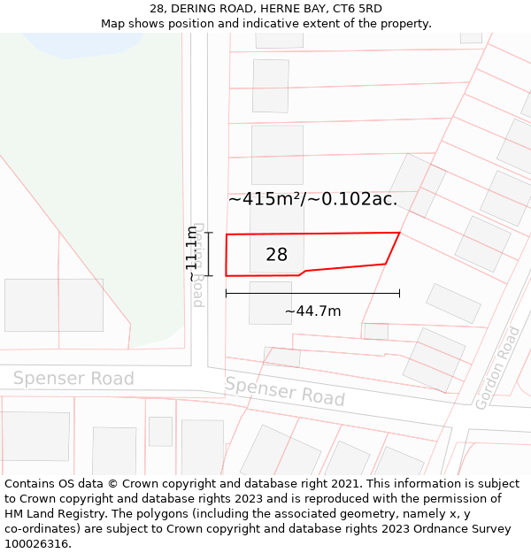 28, DERING ROAD, HERNE BAY, CT6 5RD: Plot and title map