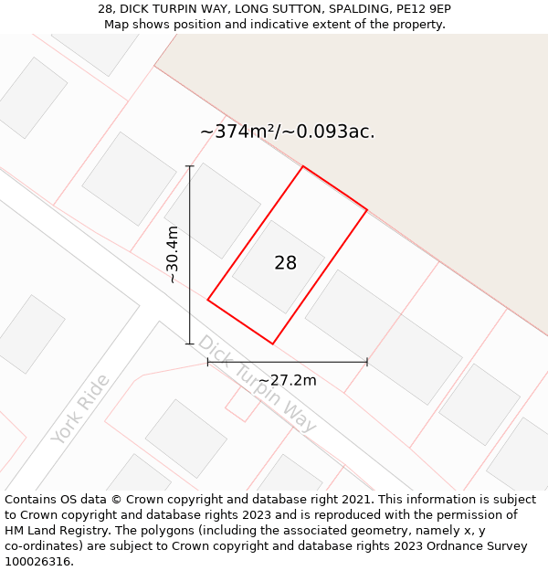 28, DICK TURPIN WAY, LONG SUTTON, SPALDING, PE12 9EP: Plot and title map