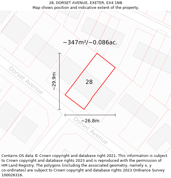 28, DORSET AVENUE, EXETER, EX4 1NB: Plot and title map