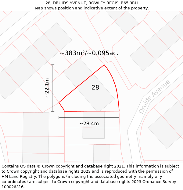 28, DRUIDS AVENUE, ROWLEY REGIS, B65 9RH: Plot and title map