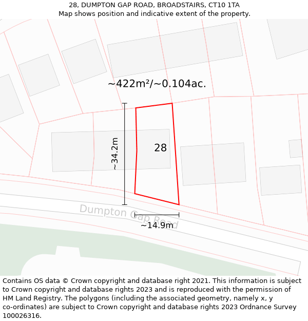 28, DUMPTON GAP ROAD, BROADSTAIRS, CT10 1TA: Plot and title map