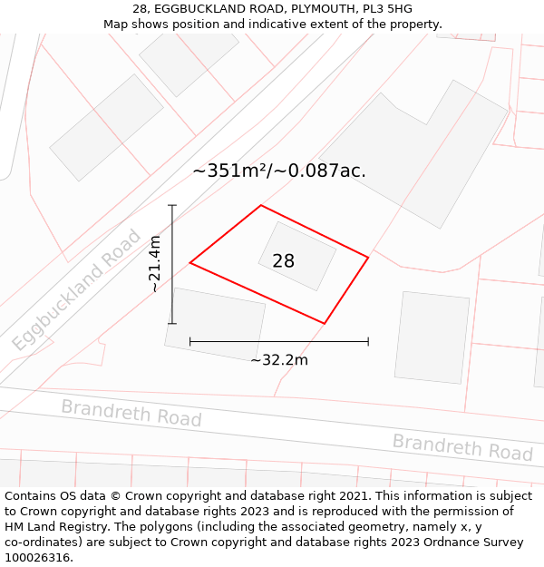 28, EGGBUCKLAND ROAD, PLYMOUTH, PL3 5HG: Plot and title map