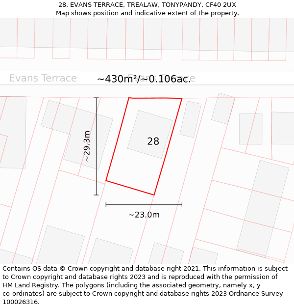 28, EVANS TERRACE, TREALAW, TONYPANDY, CF40 2UX: Plot and title map