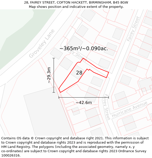 28, FAIREY STREET, COFTON HACKETT, BIRMINGHAM, B45 8GW: Plot and title map